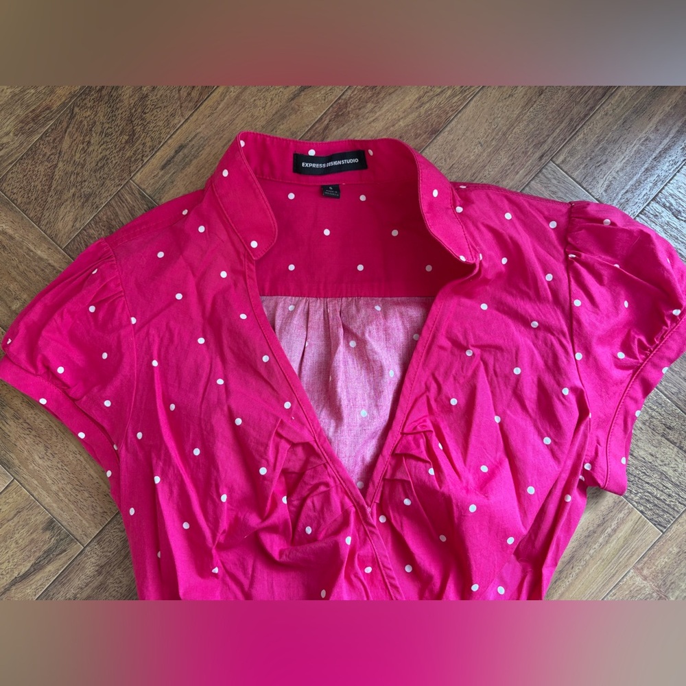 Express Design Studio Polka Dot Wrap Blouse